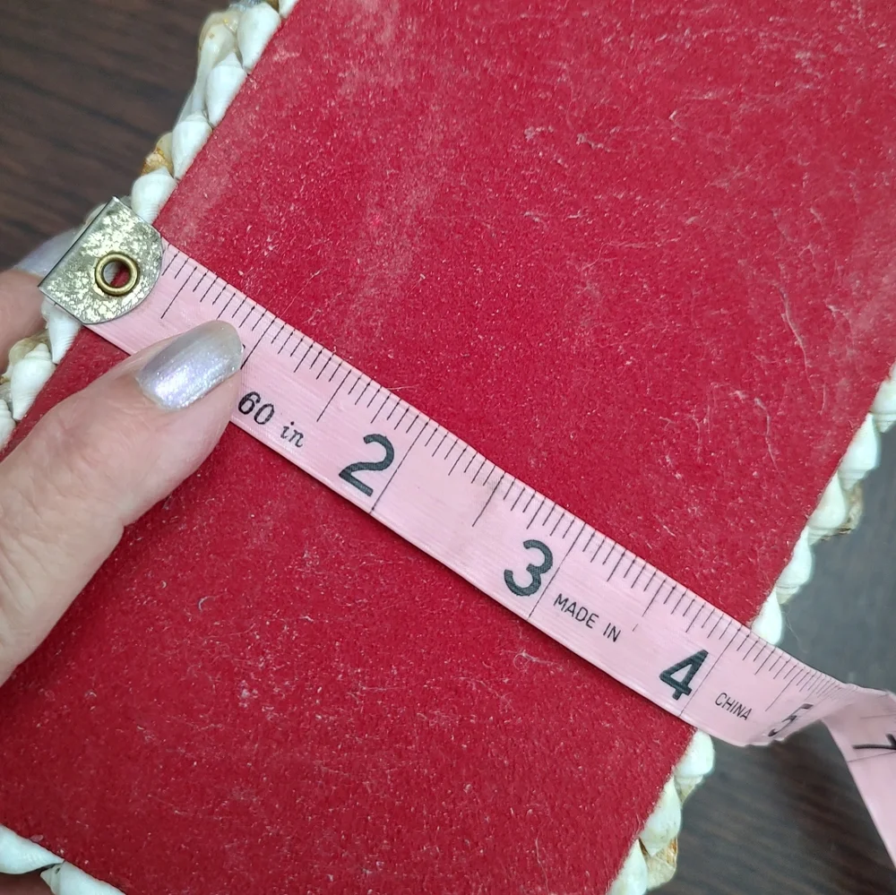 Vtg Sailor’s Glittery Valentine Shell Art Jewelry Trinket Box Red Lining/Bottom
